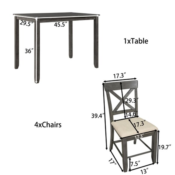 Wood 5-Piece Counter Height Dining Table Set with 4 Upholstered Chairs