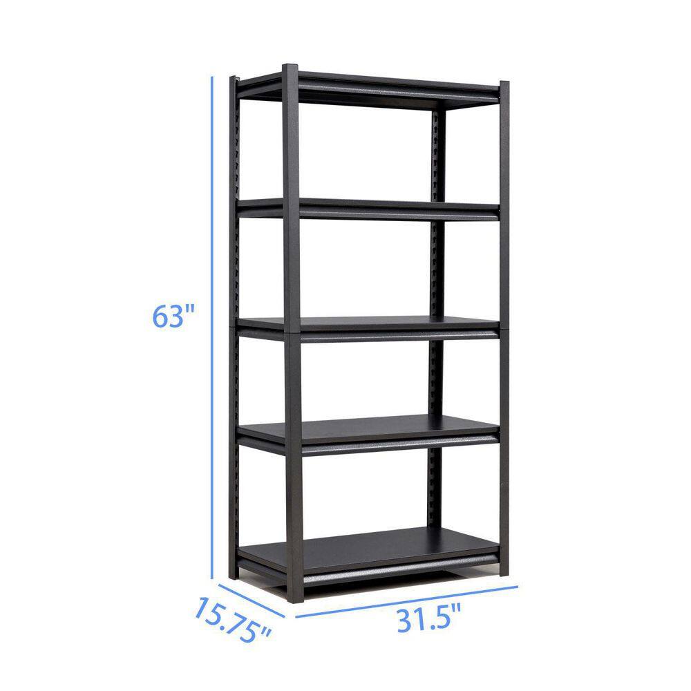 Tidoin Black 5-Tier Adjustable Metal Shelving Unit Heavy Duty Shelving Utility Rack 31.5 in. W x 15.7 in. D x 63 in. H MOR-YDW12-363