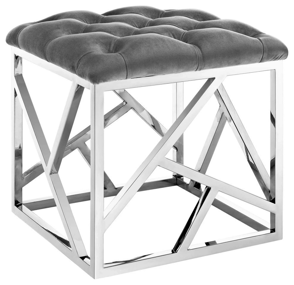 Piper Gray Silver Ottoman   Modern   Footstools And Ottomans   by Rustic Home Furniture Deco  Houzz