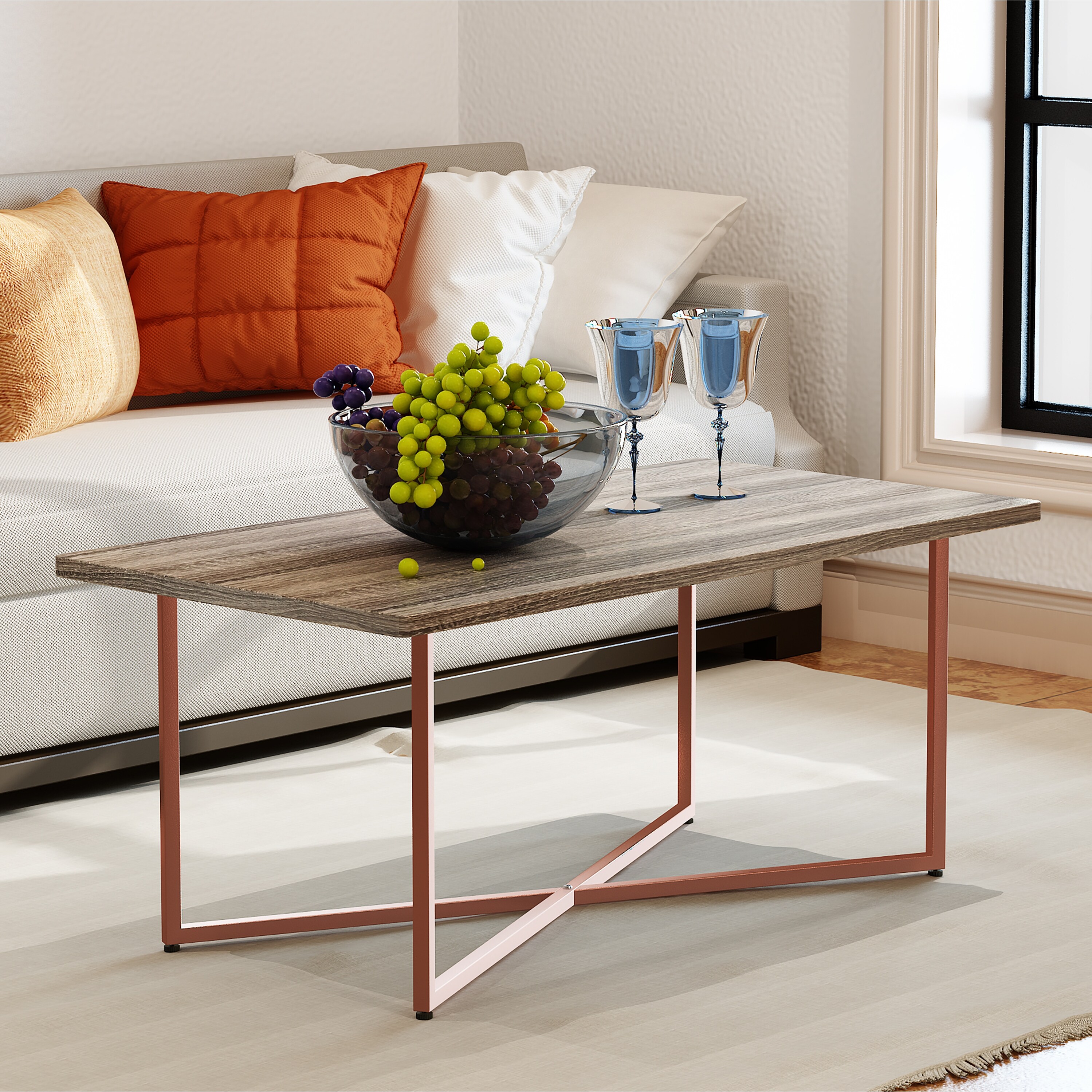 Corvus Belmont Rectangle Modern Wood Coffee Table with Cross Legs