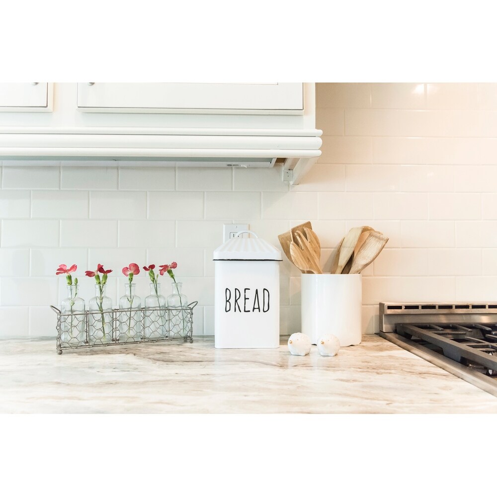 5 Glass Vase Bottles on a Rectangle Metal Holder with Handles   12.8\