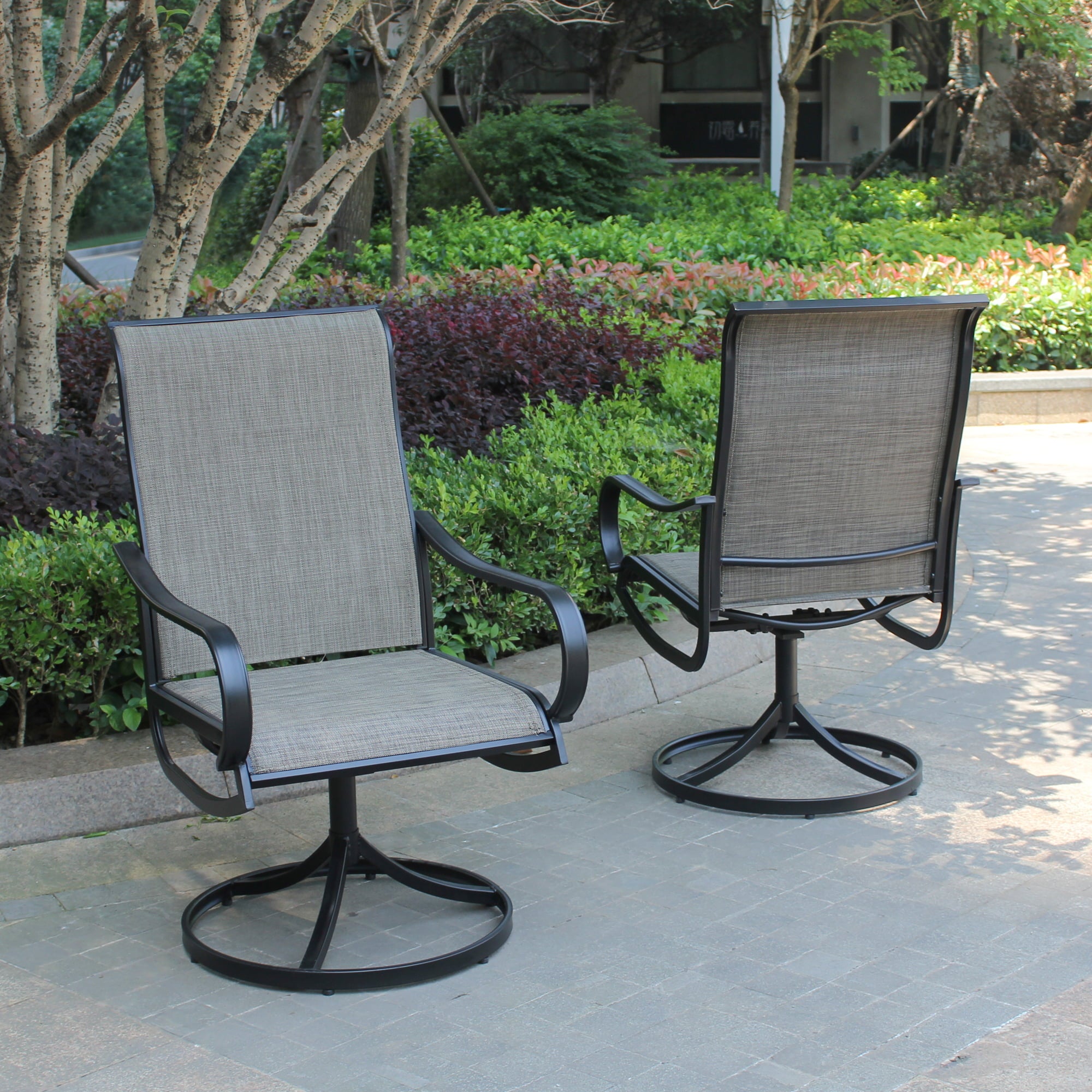 BigRoof Patio Chairs Set of 2, Outdoor Swivel Rocker Dining Set Steel Bistro Chairs, Metal Frame