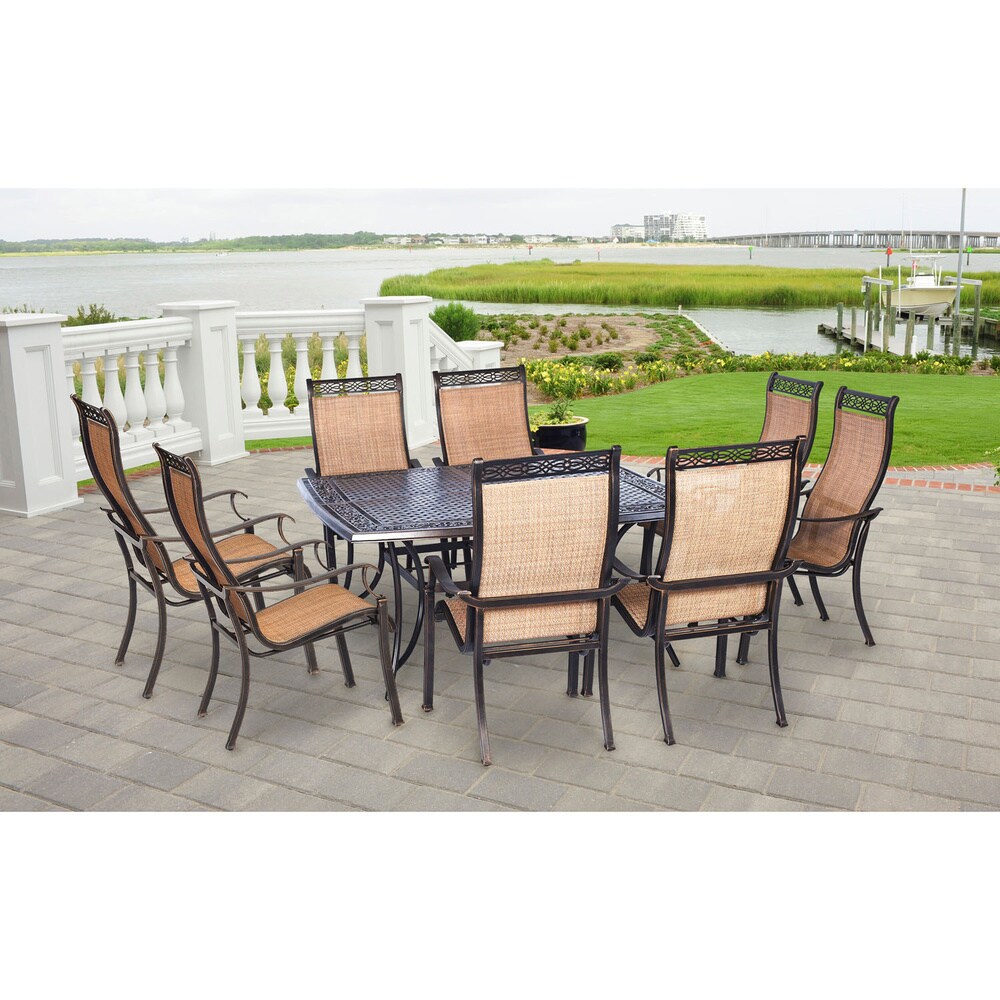 Hanover Outdoor Manor 9 piece Outdoor Dining Set with Large Square Table