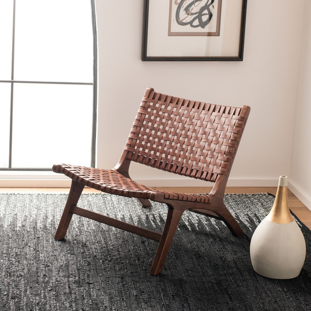 Lana Leather Woven Arm Chair  Borwn/Cognac   Midcentury   Armchairs And Accent Chairs   by Rustic Home Furniture Deco  Houzz