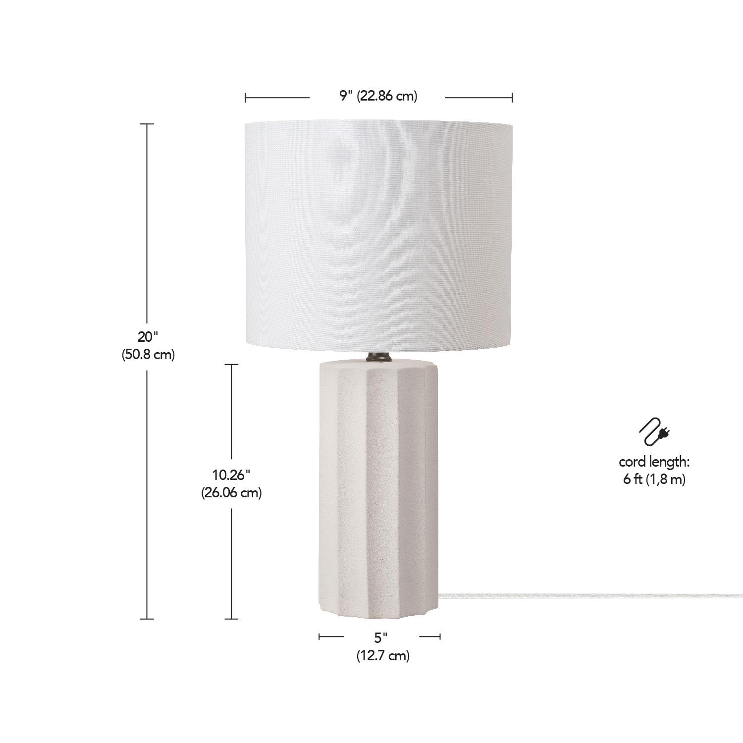 Globe Electric Doris 20 Ribbed Concrete Finish Table Lamp with White Linen Shade， 91004439