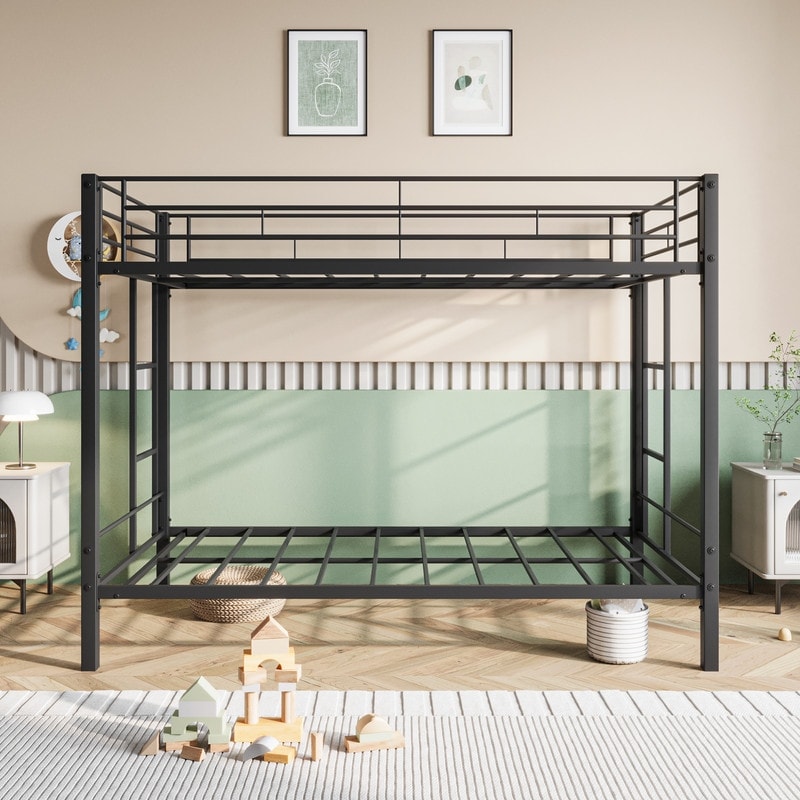 Metal Bunk Bed Twin Over Twin  Heavy Duty Twin Bunk Beds with Shelf And Slatted Support  No Box Spring Needed