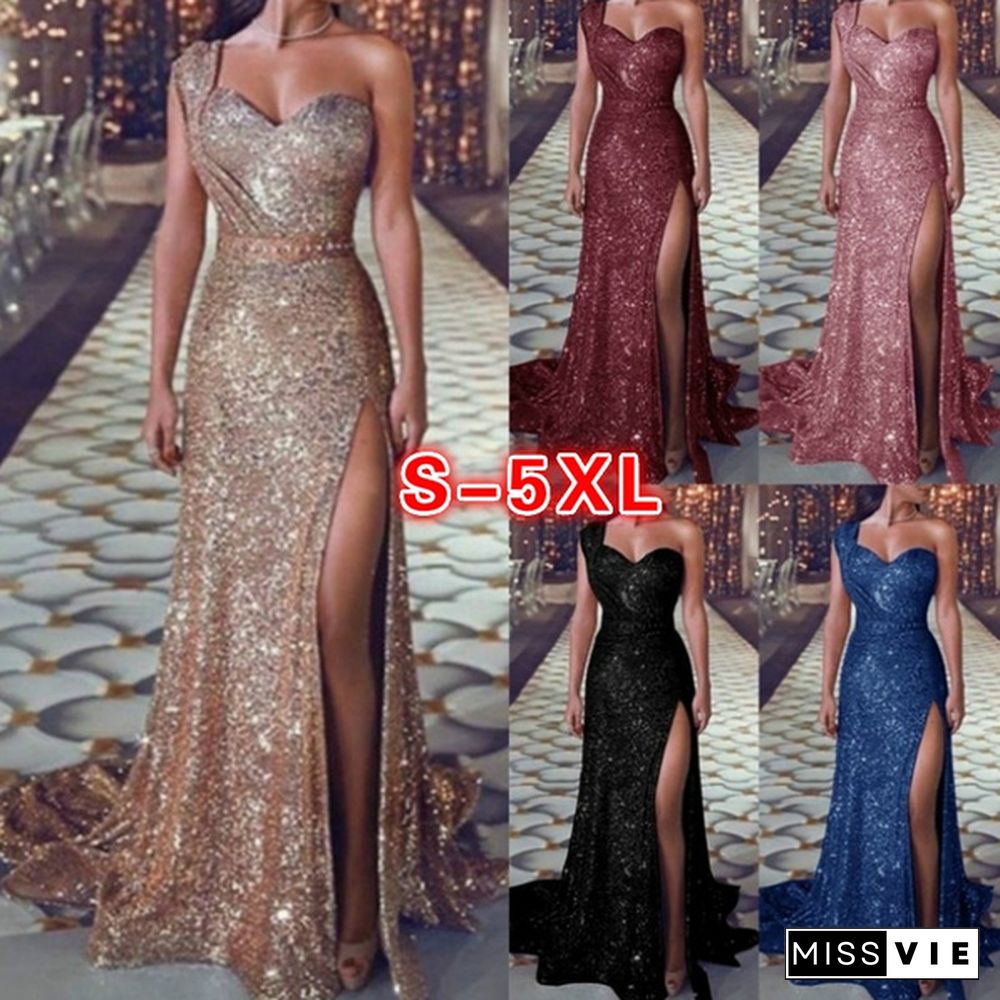 Plus Size Chic Women Sexy Formal Prom Dress Party Ball Gown Evening Long Bridesmaid Dress Single Shoulder Full Dress