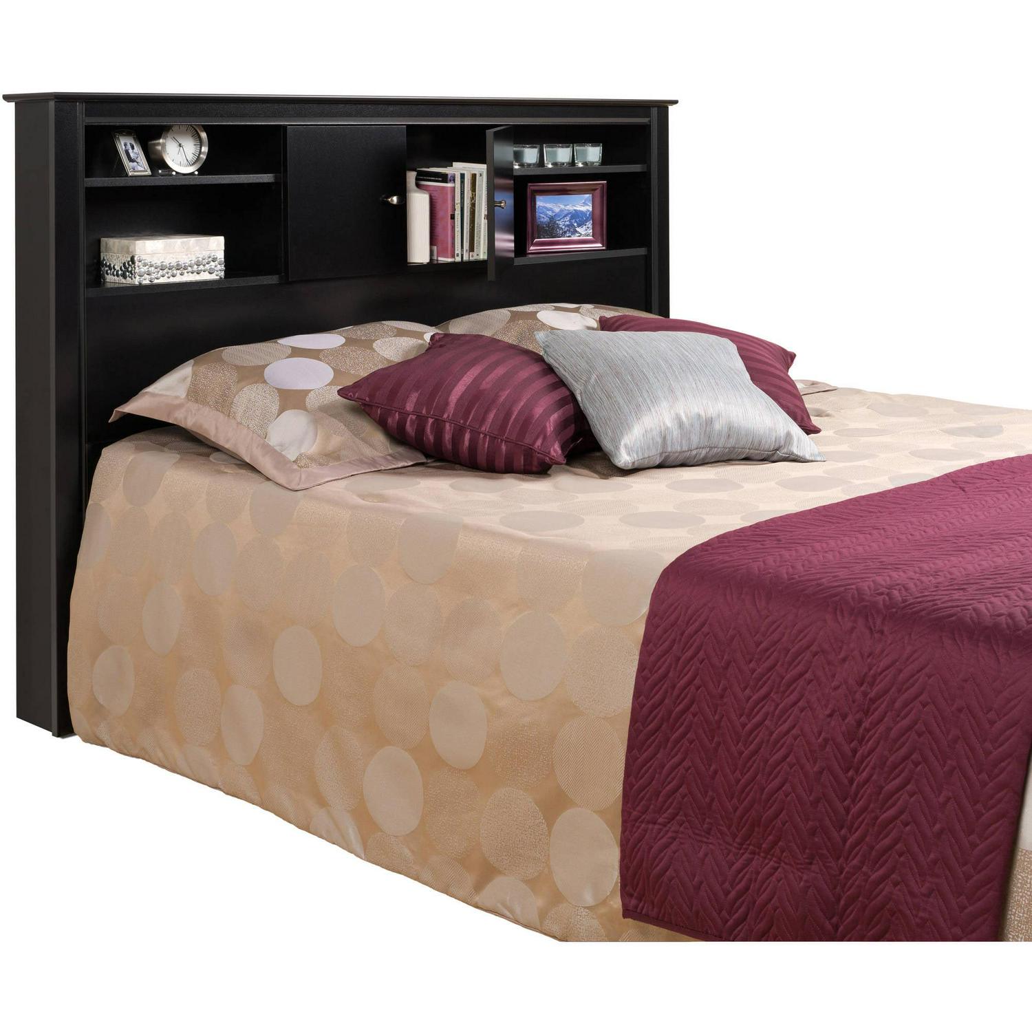 Prepac Kallisto Full/Queen Wood Bookcase Headboard with Doors， Black