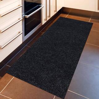 Sweet Home Stores 2 ft. W x 8 ft. L Black Ribbed Waterproof Non-Slip Rubber Back Solid Runner Rug Polypropylene Garage Flooring SH-SRT704-2X8