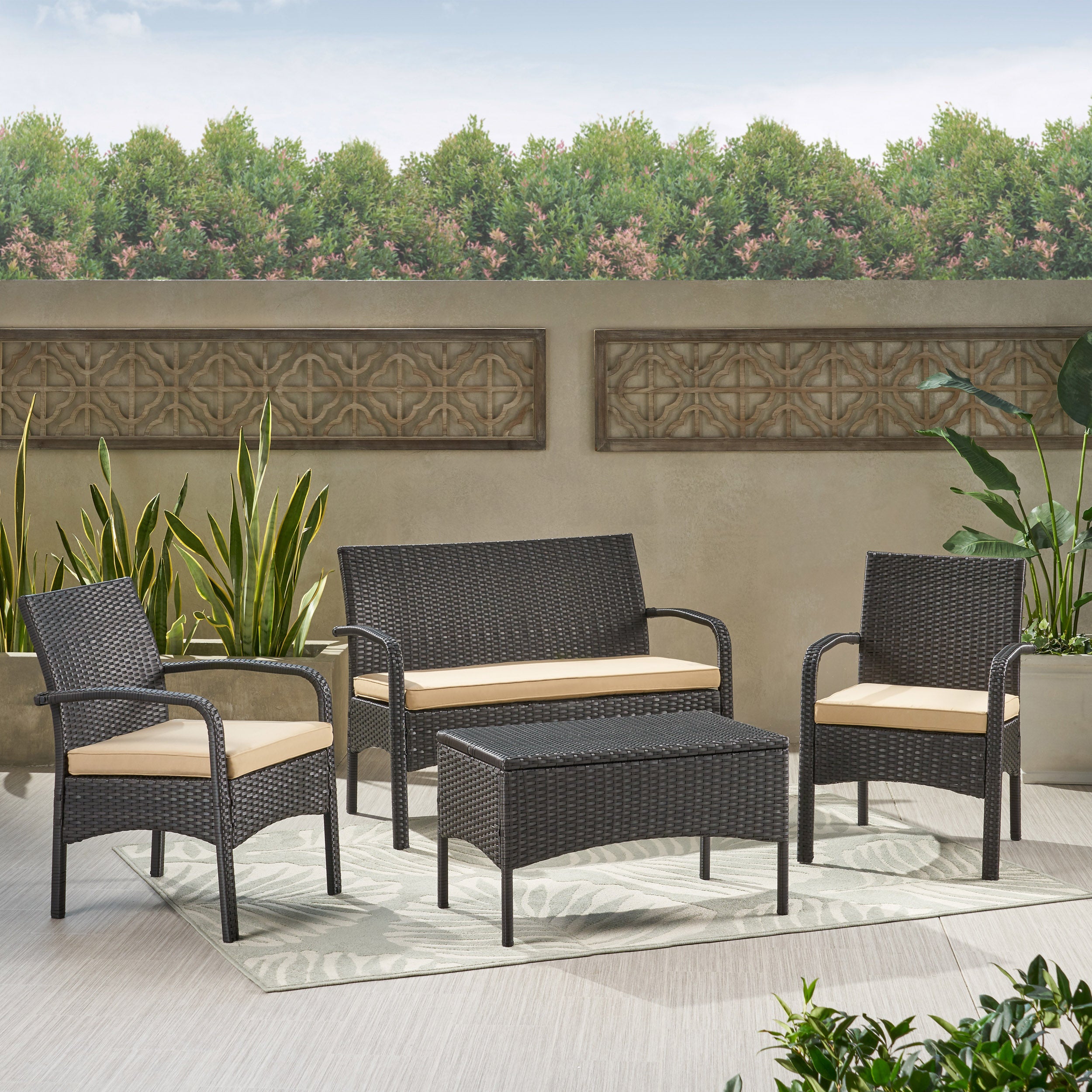 Kilburn Outdoor 4-Piece Multi Brown Wicker Chat Set