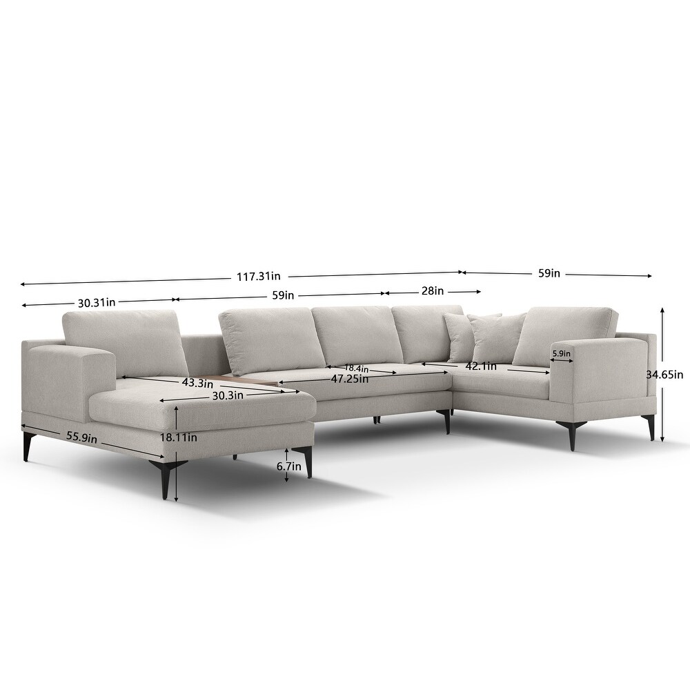 U shape Sectional Sofa  3pc Upholstered Sectional Sofa Sets with Reversible Chaise Lounge and Small Drawer Coffee Table