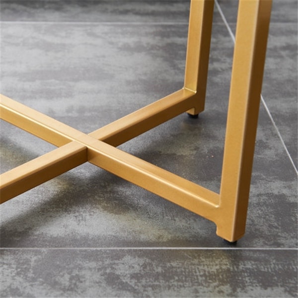 MDF Side Table with Golden Frame X-Shaped Base