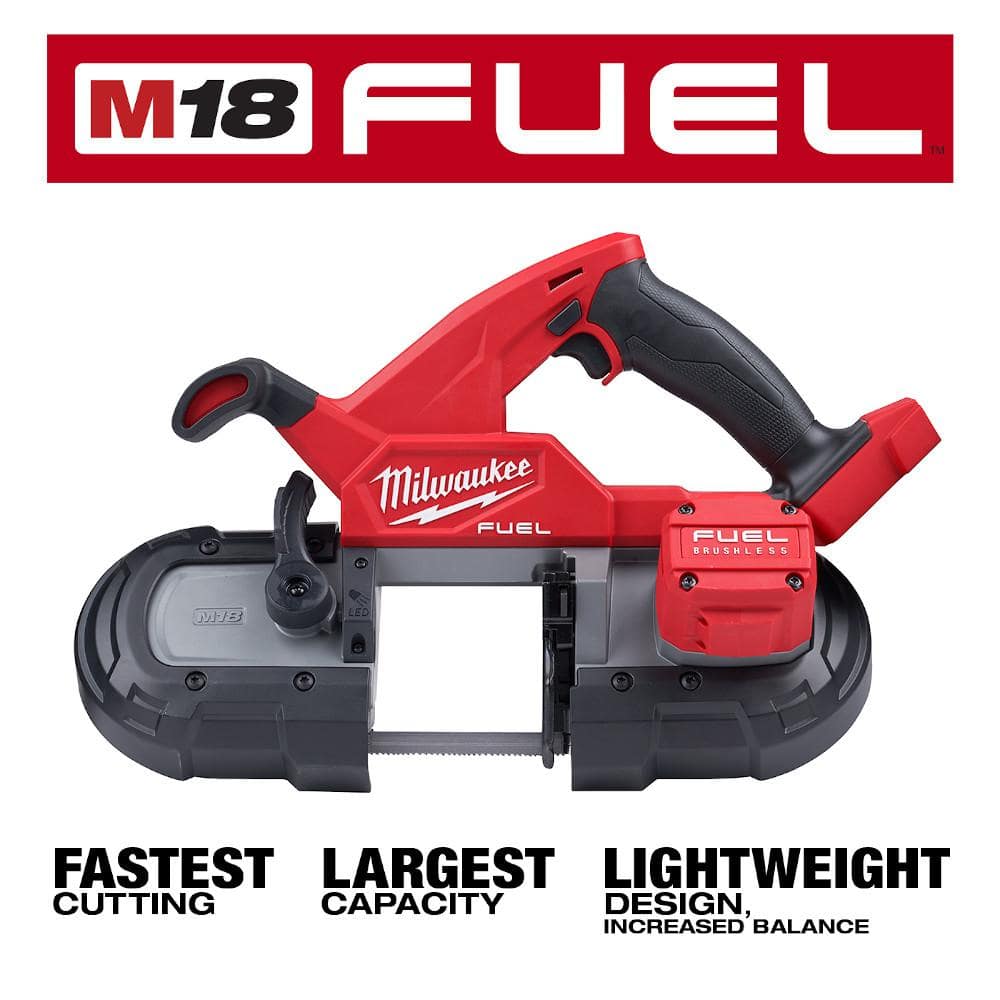 MW M18 FUEL 18-Volt Lithium-Ion Brushless Cordless Compact Bandsaw with M18 FUEL Hammer Drill 2829-20-2904-20