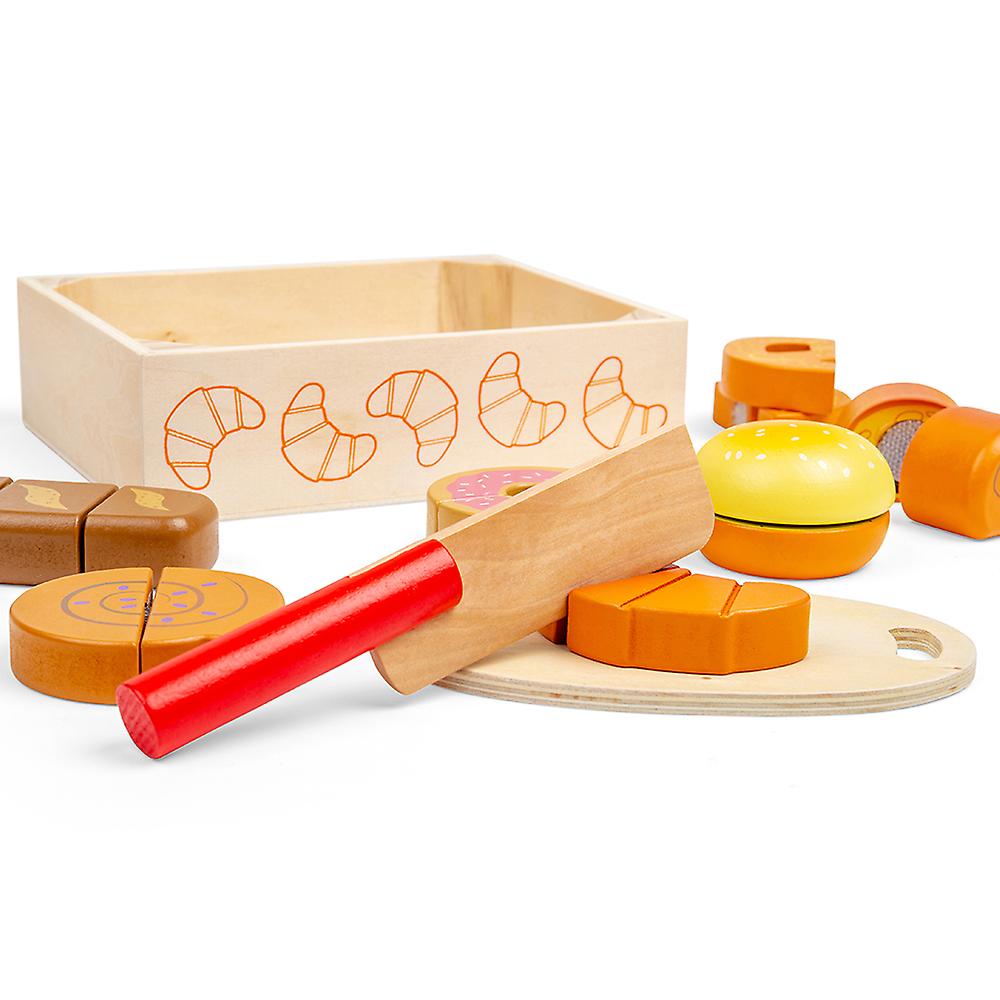 Bigjigs Toys Wooden Play Food Cutting Bread and Pastries Crate Roleplay