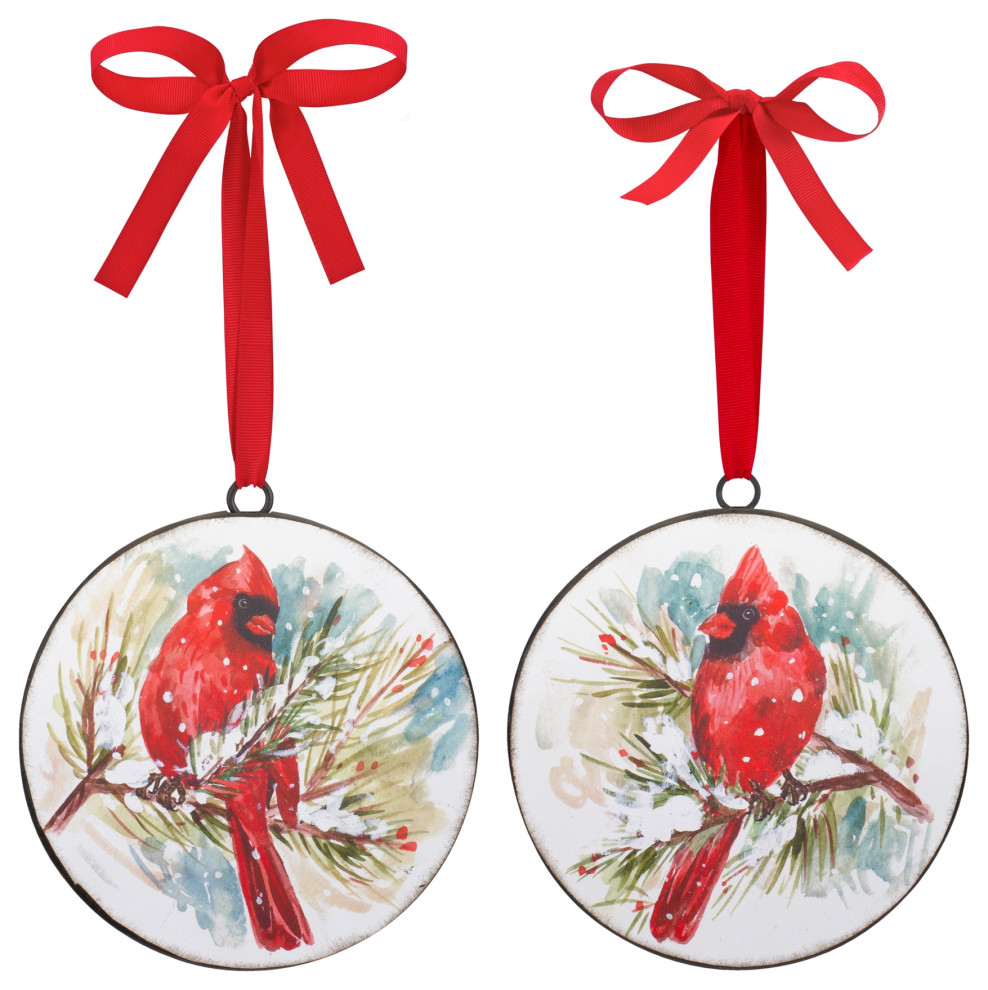 Cardinal and Pine Ornament  12 Piece Set  5.75 quotH Iron   Transitional   Christmas Ornaments   by Timeout PRO  Houzz