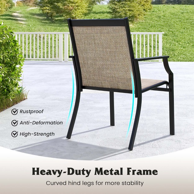 Costway 2 Piece Patio Dining Chairs Large Outdoor Chairs With Breathable Seat amp Metal Frame Blue coffee grey red