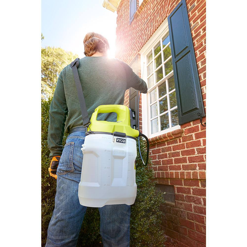 RYOBI ONE+ 18V Cordless Battery 2 Gal. Chemical Sprayer and Holster with Extra Tank 2.0 Ah Battery and Charger P28320