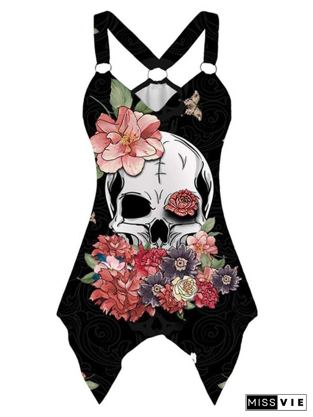 Tank Tops Women 3D Skull Print Sleeveless Tops Summer Casual Ladies Gothic Irregular Hem Fashion Vest Shirts