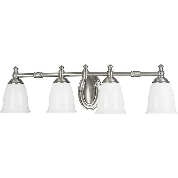 Progress Lighting Victorian Collection 4 light Bath Fixture Brushed Nickel Triplex Opal Glass Shade