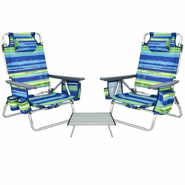 2PCS 5-Position Outdoor Folding Backpack Beach Table Chair