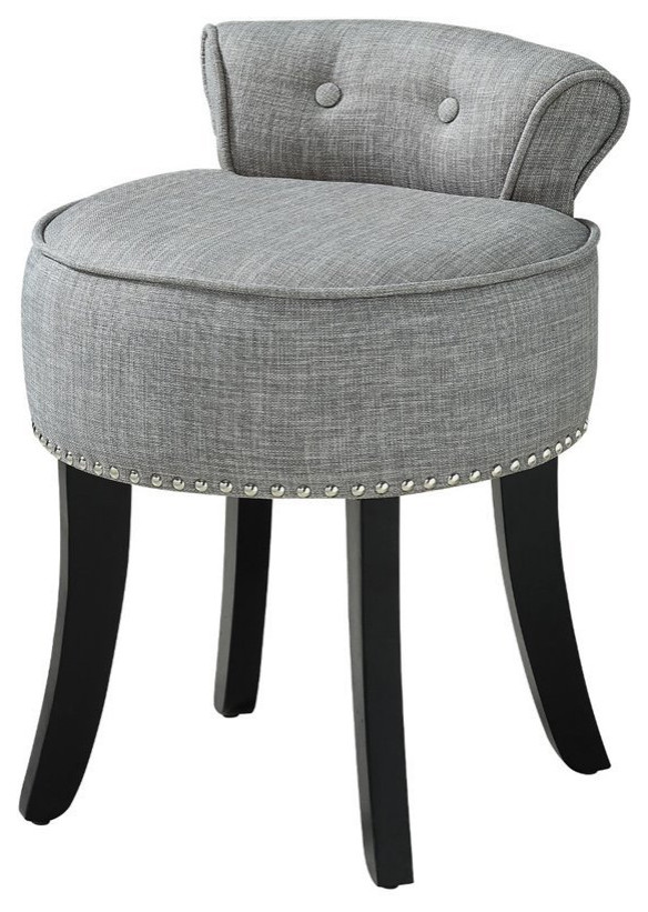 Posh Alena Tufted Linen Fabric Vanity Stool with Nailhead Trim in Dark Gray   Transitional   Vanity Stools And Benches   by Homesquare  Houzz