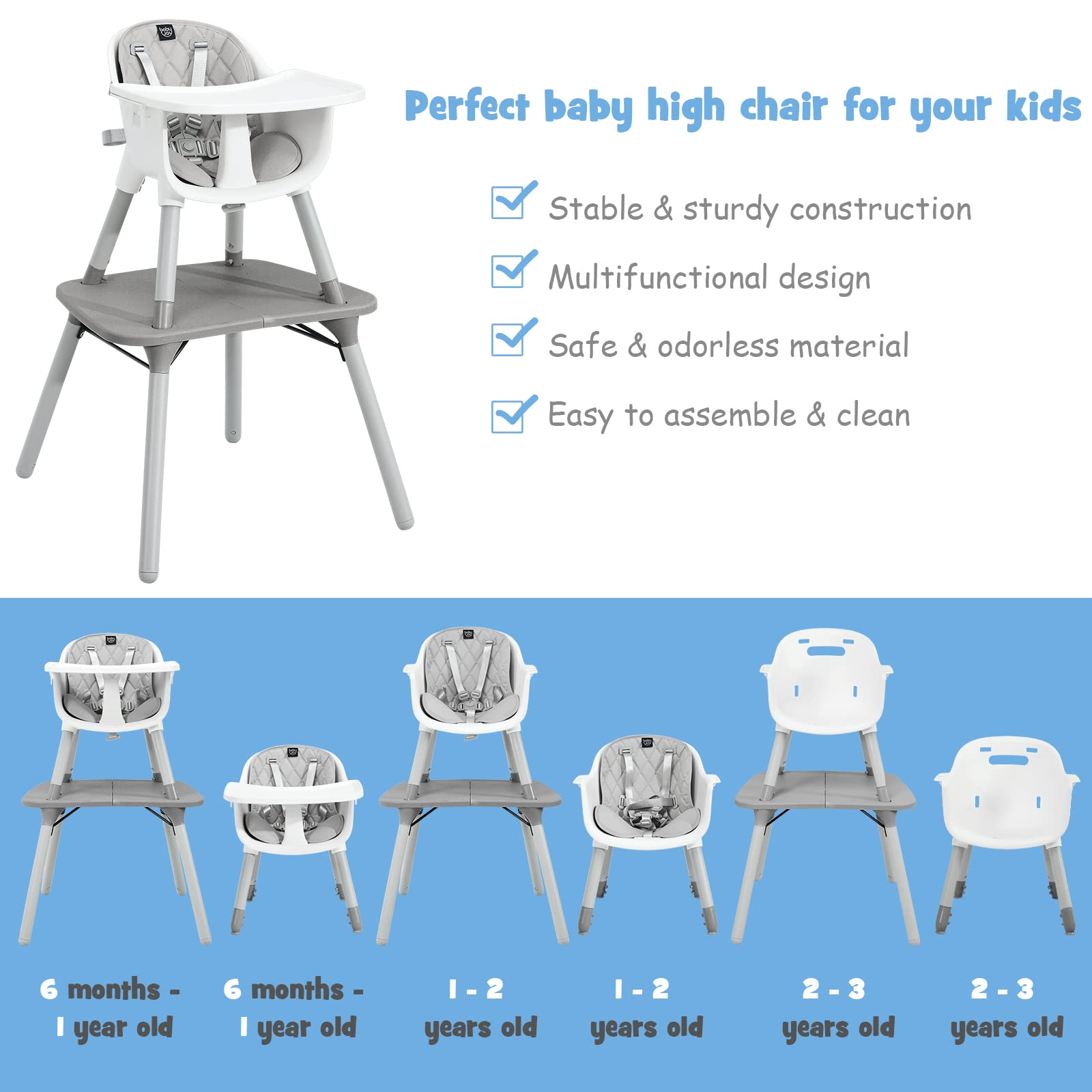 Costzon 4 in 1 Convertible High Chair, Infant Dining Chair Booster Seat with Removable Tray