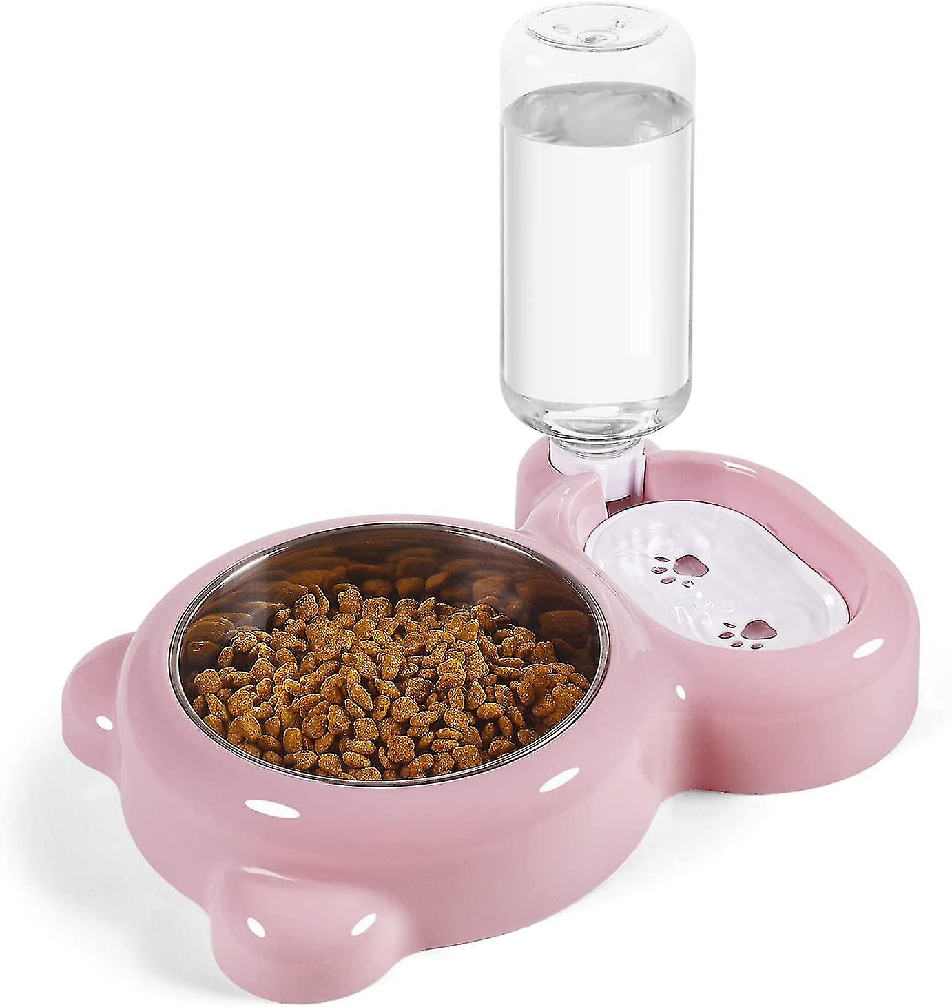 Double Dog Cat Bowl， Pet Water and Food Bowl Set With Automatic Water Dispenser Bottle Detachable Stainless Steel Bowls For Pets Such As Puppies A