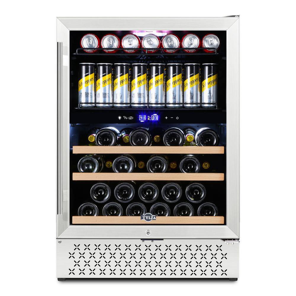 Tylza Dual Zone 24 in. 29-Bottle (25.36 oz.) Wine and 94 Can (12 oz.) Beverage Cooler Buitl-in and Freestanding TYWC150-2