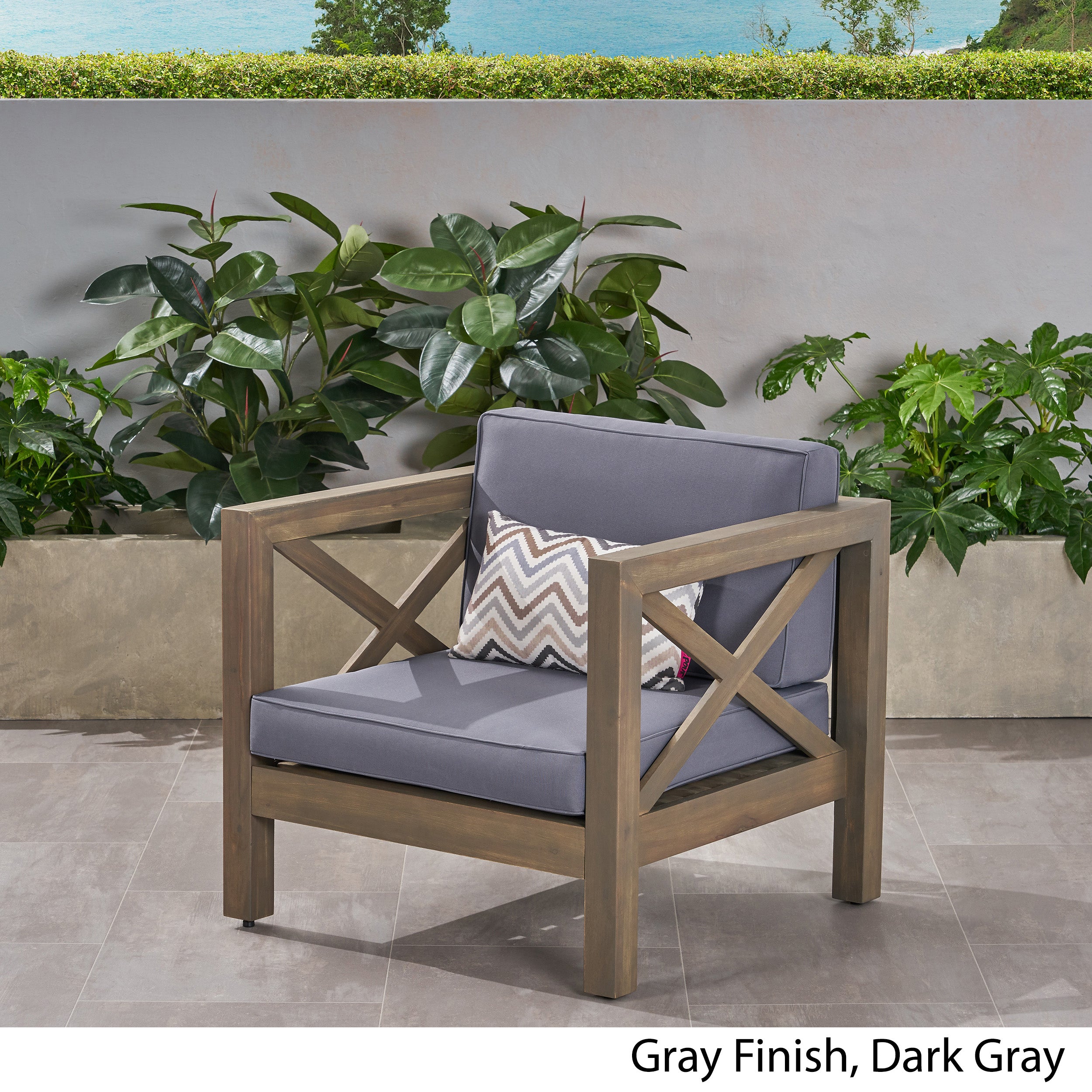 Indira Outdoor Acacia Wood Club Chair with Cushion