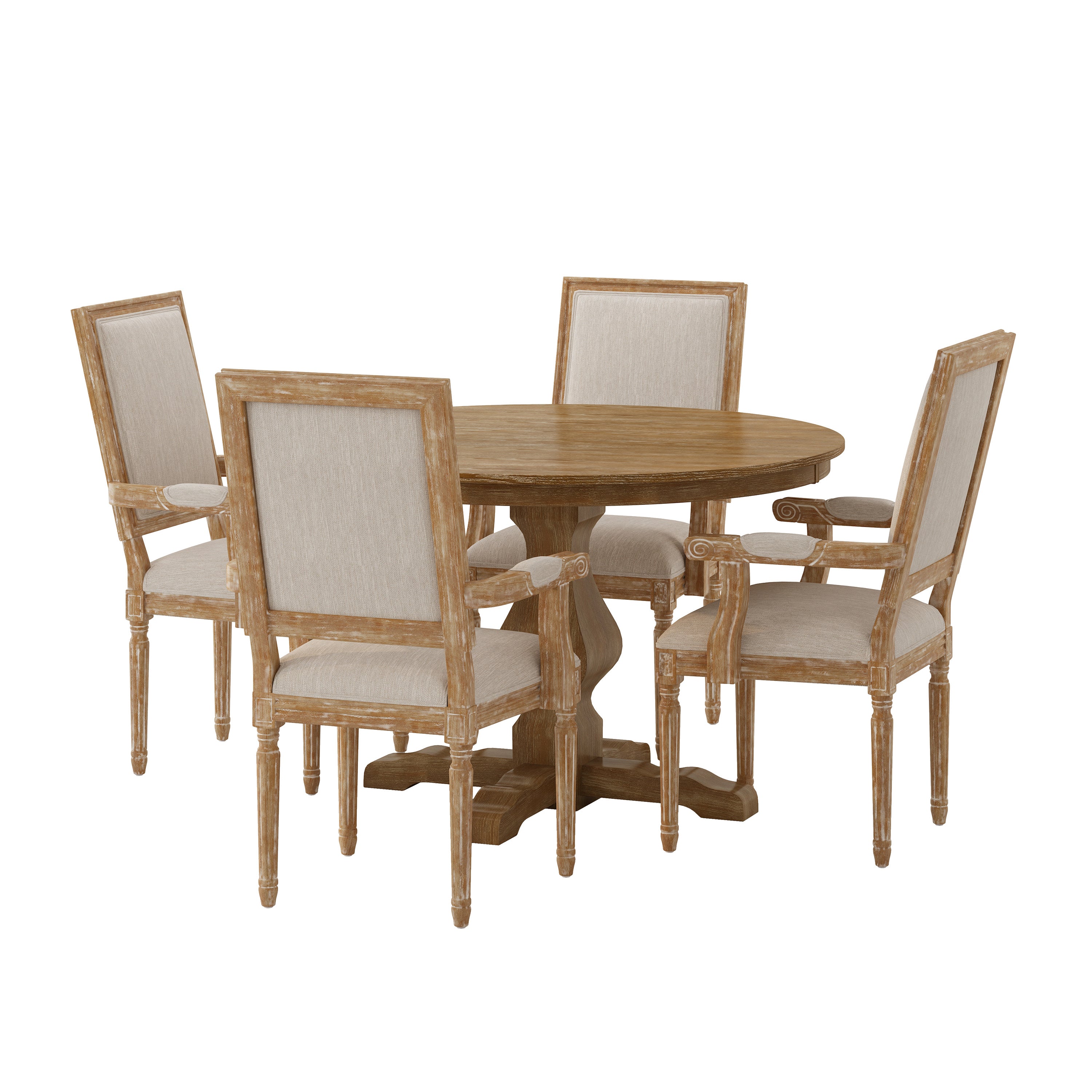 Joretta French Country Fabric Upholstered Wood 5 Piece Circular Dining Set