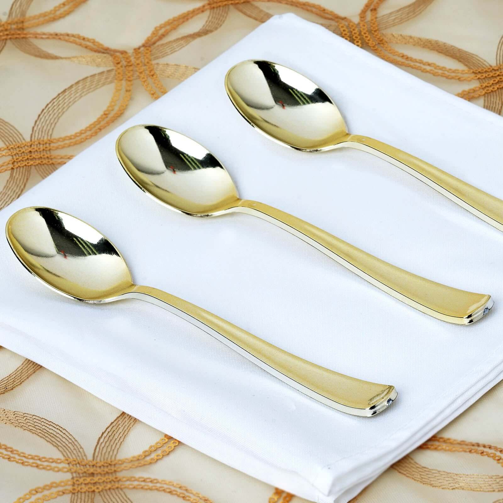 24 Pack Metallic Gold Classic Heavy Duty Plastic Utensil Set, Disposable Silverware 7