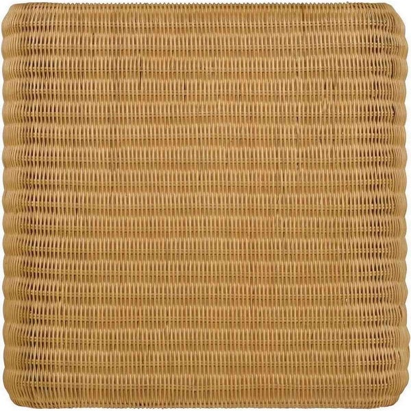 22 Inch Side End Table， Woven Rattan Frame， Waterfall Edges， Square Surface