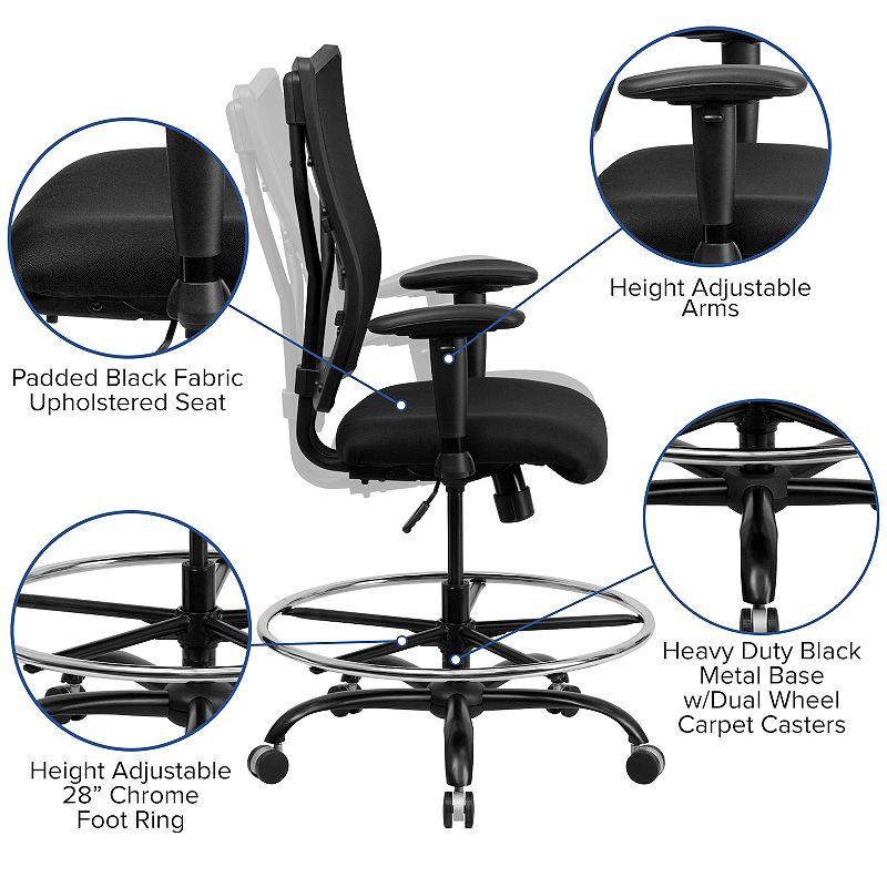 Flash Furniture Big and Tall Black Ergonomic Drafting Desk Chair