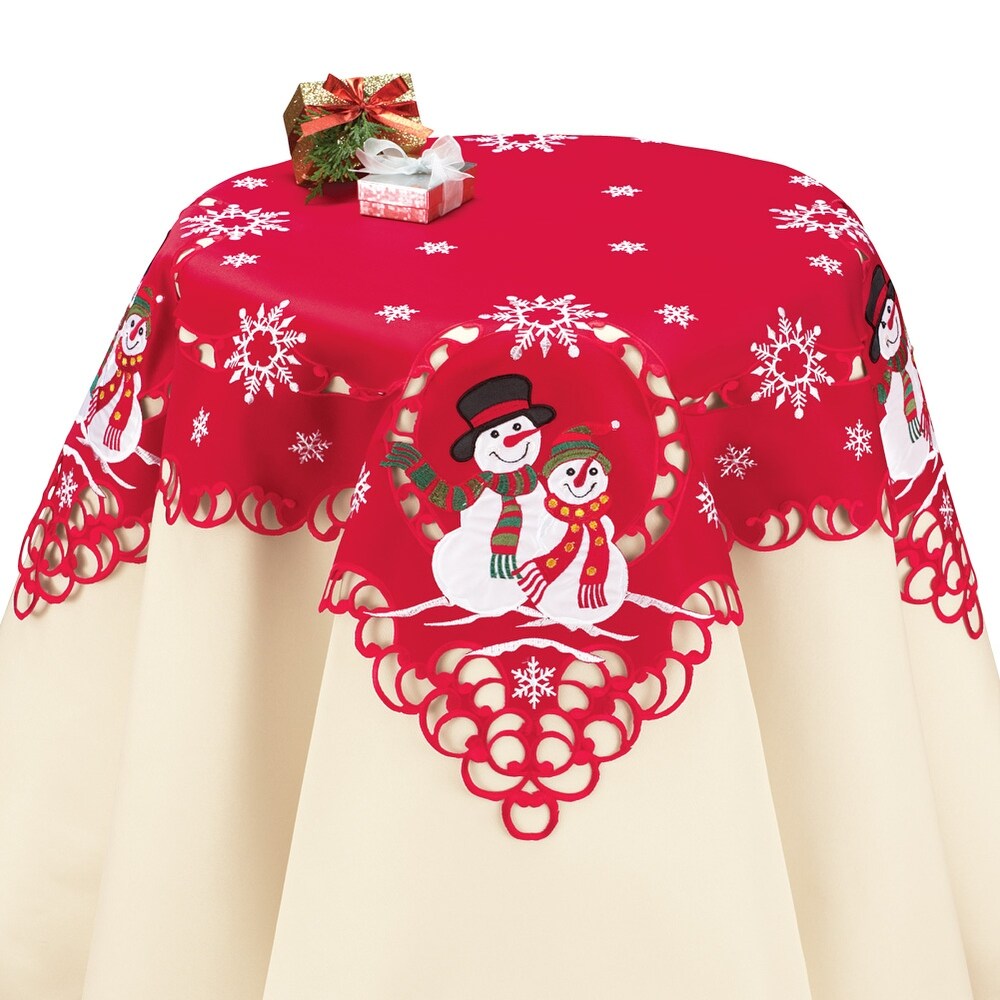 Embroidered Festive Mr.   Mrs. Snowman Table Linens