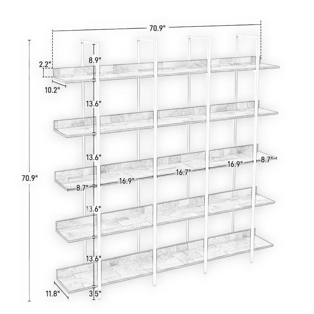 Asucoora Giltner 71 in. Wide WhiteOak Metal 5-Shelf Etagere Bookcase with Open Back NYZWJ006-WK