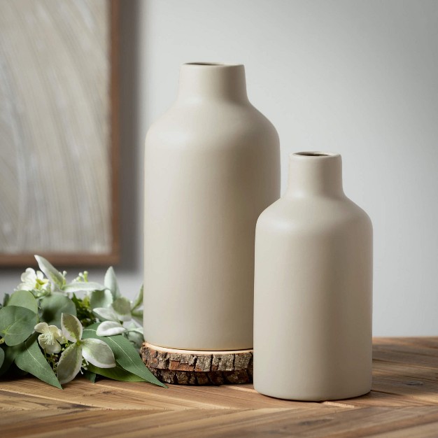 Matte Gray Bottle Vase Ceramic