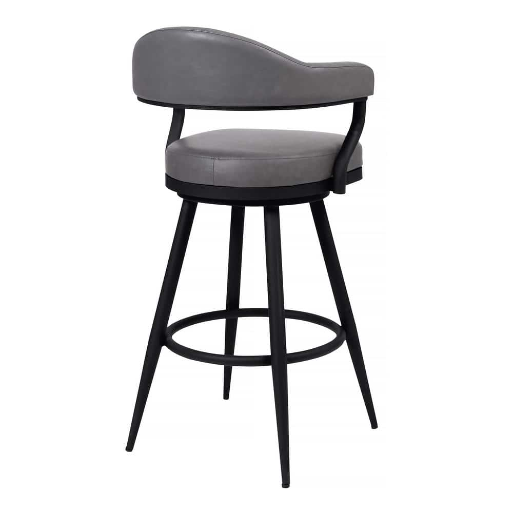 Armen Living Amador 30 in. Bar Height Bar Stool in a Black Powder Coated Finish and Vintage Grey Faux Leather 721535747016