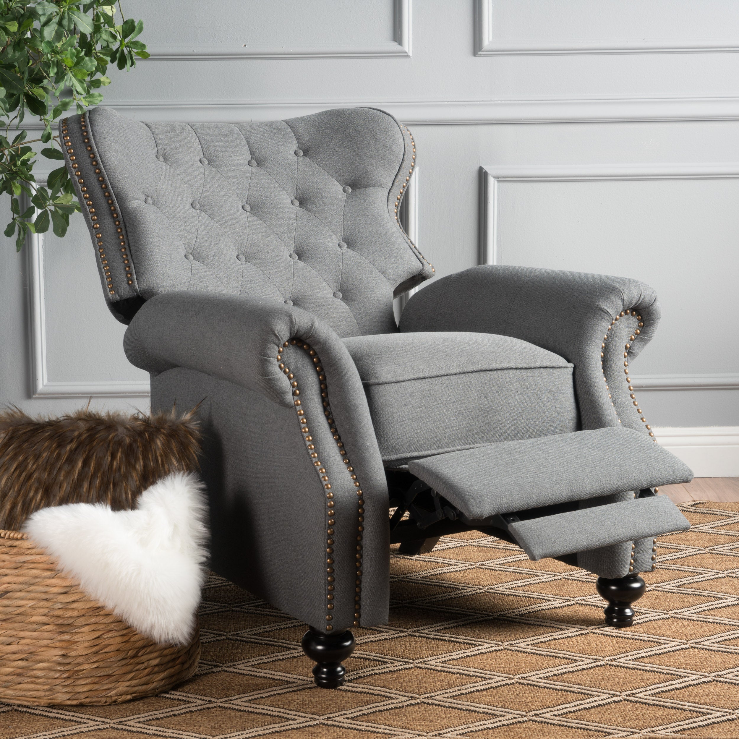 Waldo Tufted Back Studded Accent Recliner Armchair