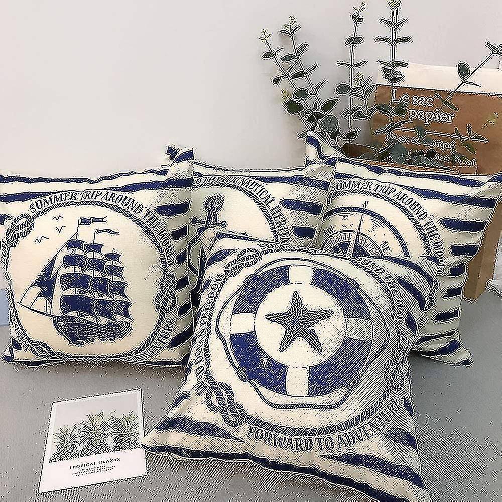 4 Pcs Pillow Case Sailing Navigation Compass Decorative Pillow Cover Cotton Linen Throw Pillowcases