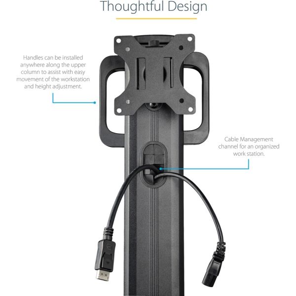 StarTech.com Mobile Standing Workstation with Monitor Mount， CPU/PC Holder， Height Adjustable Desktop Computer Cart， Standing Workstation