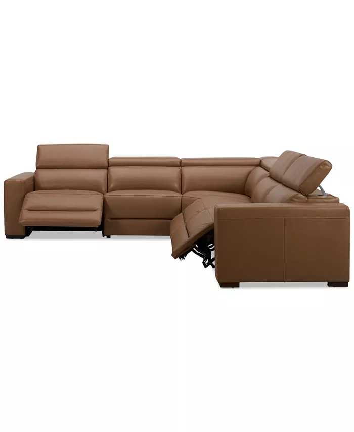 Furniture Nevio 124 5-Pc. Leather Sectional with 3 Power Recliners and Headrests Created For Macy's