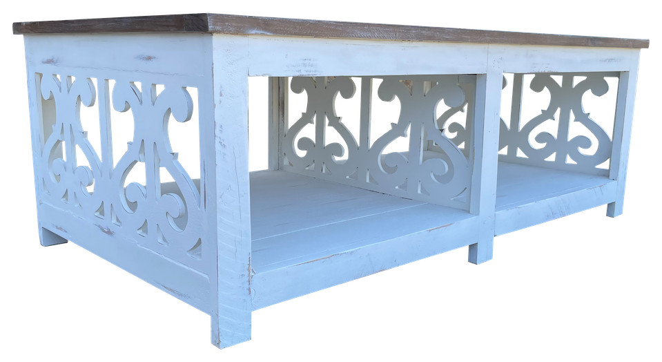 Coffee Table With Side Detail  White   French Country   Coffee Tables   by Jackson  ampCo.  Houzz