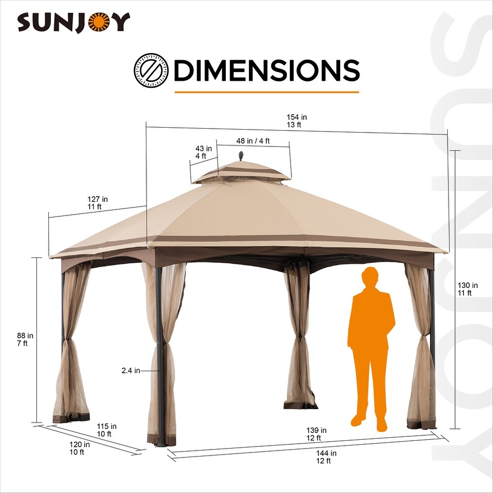 Sunjoy 10.5 ft. x 13 ft. Tan and Brown 2 tier Steel Gazebo