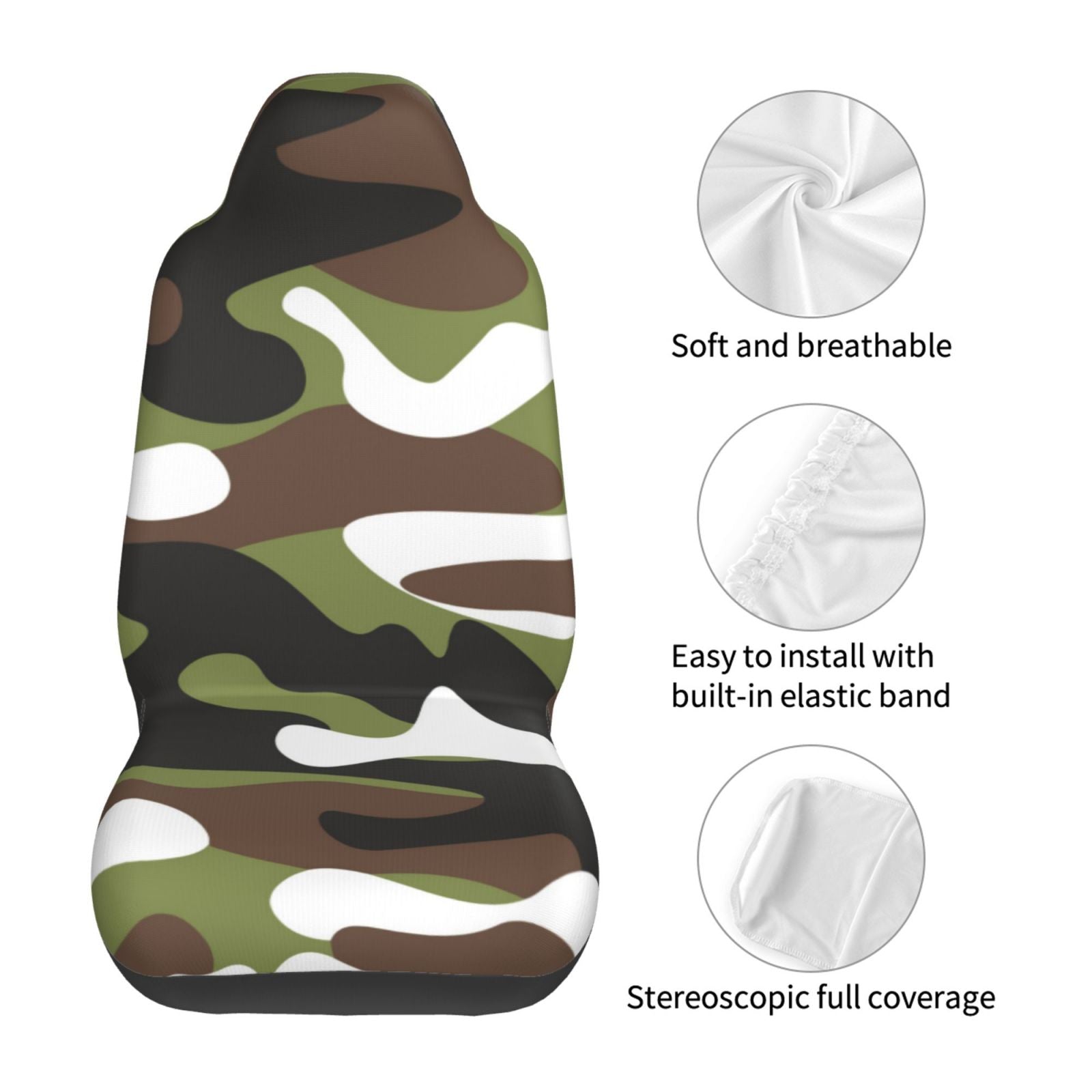 LNWH Car Seat Covers， Brown Green Camouflage Car Interior Seat Covers - Universal Fit Most Cars， SUV， Trucks， 2pcs Car Seat Protectors