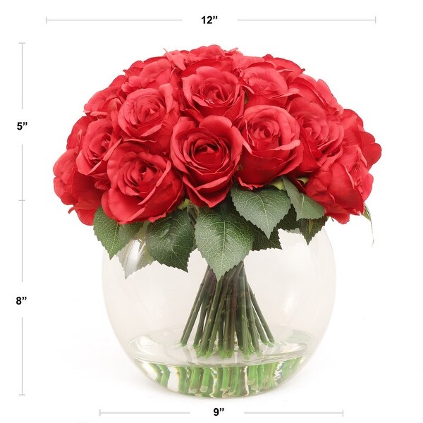 Red Rose Arrangement in Faux Water Look Glass Vase by Floral Home