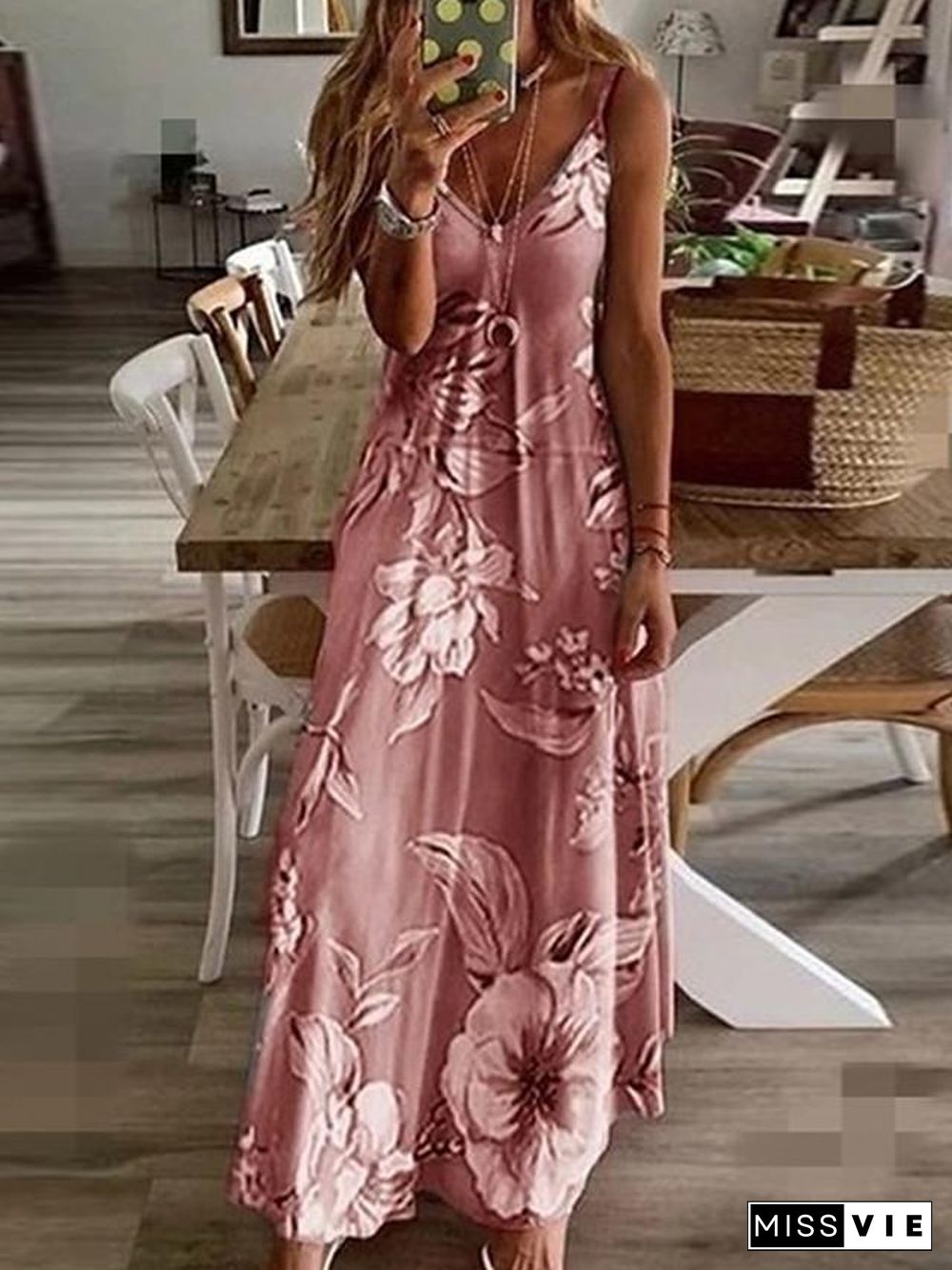 Women's Maxi long Dress - Sleeveless Floral Print Summer V Neck Hot Holiday Beach Slim  Fuchsia Sky Blue Light gray Light Green Light Blue Light Pink S M L XL XXL