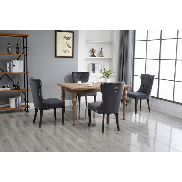 Victorian Dining Chair Button Tufted Armless Chair Upholstered Accent Chair，Nailhead Trim，Chair Ring Pull Set of 4 (Grey)