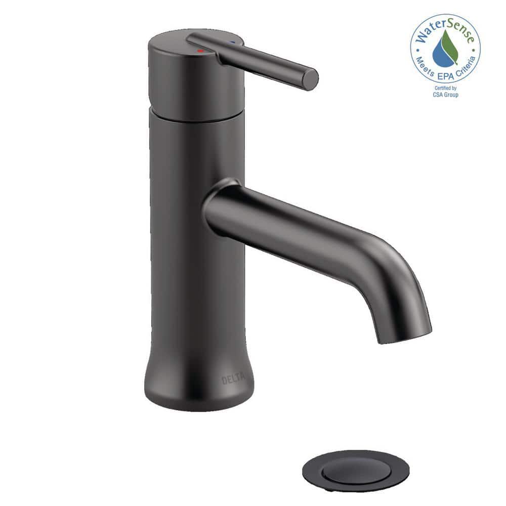 Delta Trinsic Single Hole SingleHandle Bathroom Faucet with Metal Drain Assembly in Matte Black