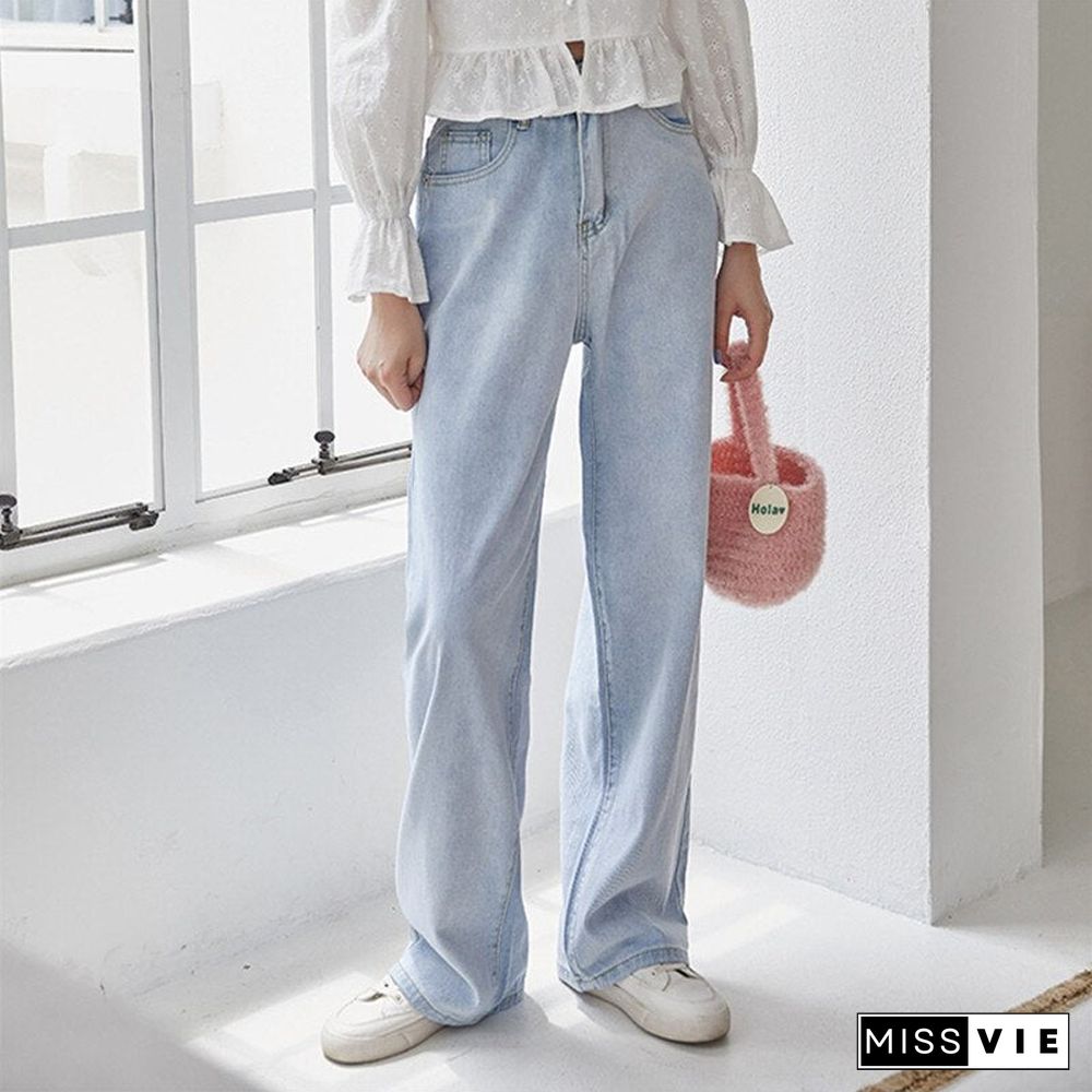 Woman Jeans High Waist Clothes Wide Leg Denim Clothing Blue Streetwear Vintage Quality Fashion Harajuku Straight Pants