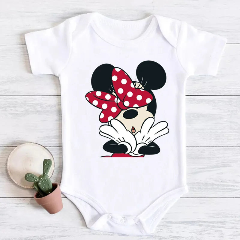 2024 New Summer Baby Clothing cotton micky mouse print bodysuit white short sleeve newborn romper 0-24M Toddler Jumpsuit